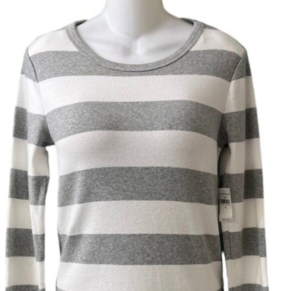 GAP Women The Modern Tee Gray & White Striped Long Sleeve Crewneck Supima Cotton - Picture 2 of 9